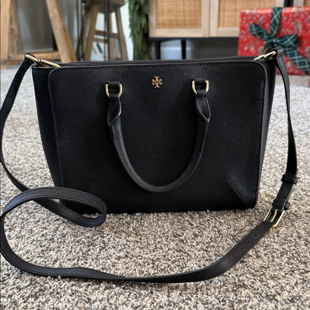 Tory Burch Black Crossbody Bag with Gold Accents